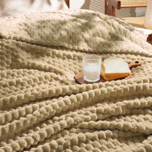 David's Home Ultra Soft Fleece Blanket Queen Size, Warm Lightweight 3D Jacquard Flannel Blanket for Fall Winter, Fluffy Cozy Luxury Plush Suitable for Bed Room Decor,90"x90", Light Khaki