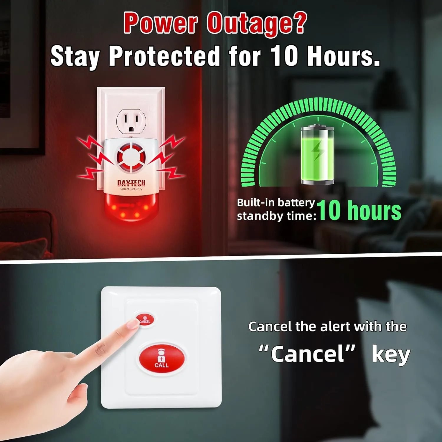 Daytech Remote Emergency Strobe Siren Alarm Kit Waterproof Outdoor Loud Panic Sos Warning System for Business Home Shop Hotel School 800ft 1 Red Flashing Siren  4 Call Buttons