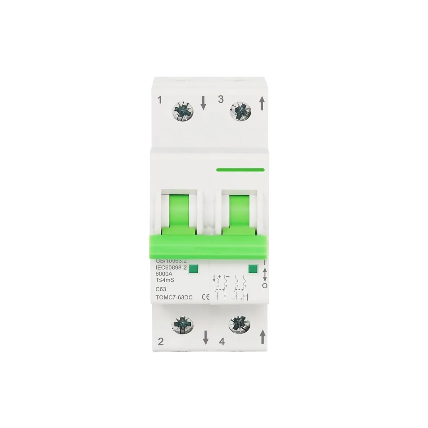 DC 2P 250V 550V Solar Mini Circuit Breaker 6A 10A 16A 20A 25A 32A 40A 50A 63A MCB for PV System TOMC7DC-63(1P DC 250V,10A)