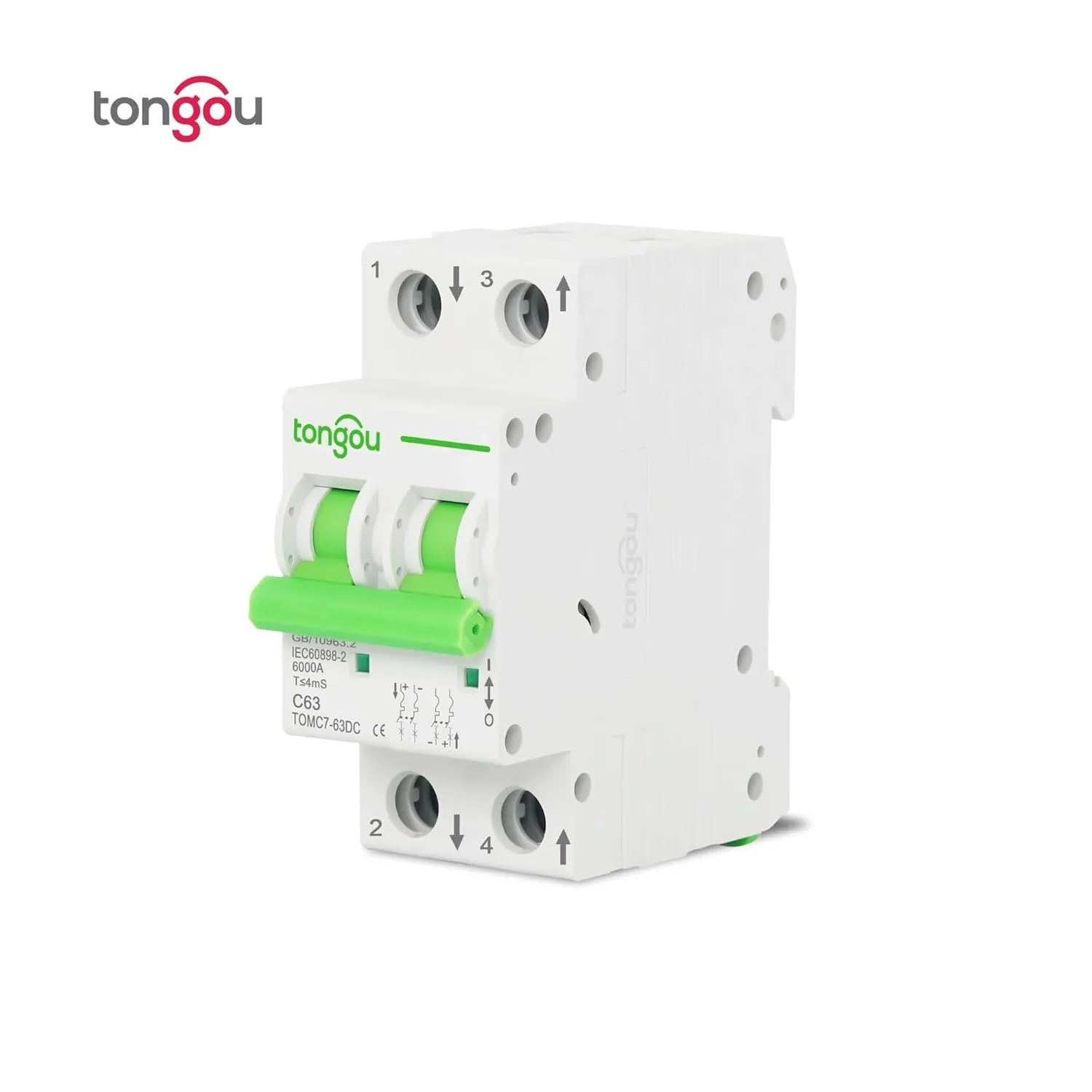 DC 2P 250V 550V Solar Mini Circuit Breaker 6A 10A 16A 20A 25A 32A 40A 50A 63A MCB for PV System TOMC7DC-63(1P DC 250V,10A)