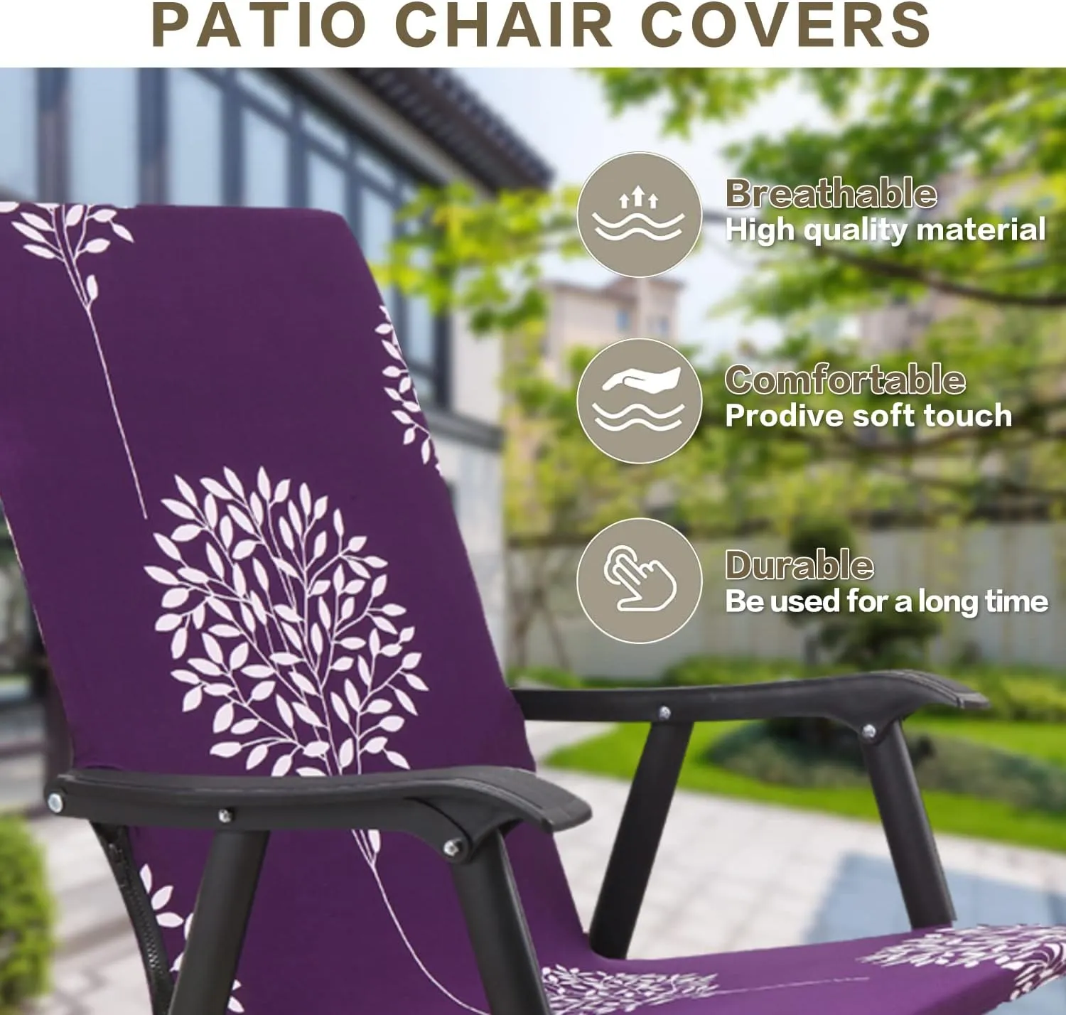 Deisy Dee Patio Dining Chair Covers, Outdoor Steel Sling Folding Chair Covers, Garden Metal Chair Covers (1, Purple Tree)