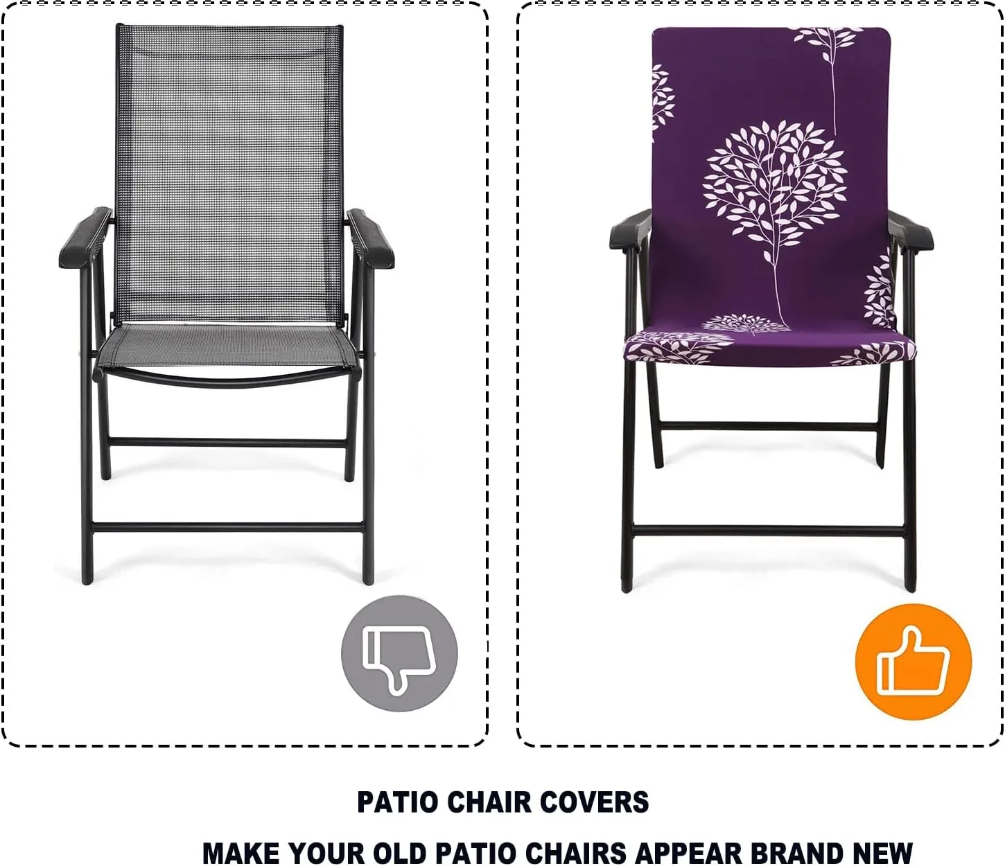 Deisy Dee Patio Dining Chair Covers, Outdoor Steel Sling Folding Chair Covers, Garden Metal Chair Covers (1, Purple Tree)