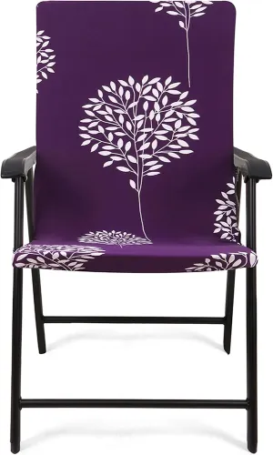 Deisy Dee Patio Dining Chair Covers, Outdoor Steel Sling Folding Chair Covers, Garden Metal Chair Covers (1, Purple Tree)