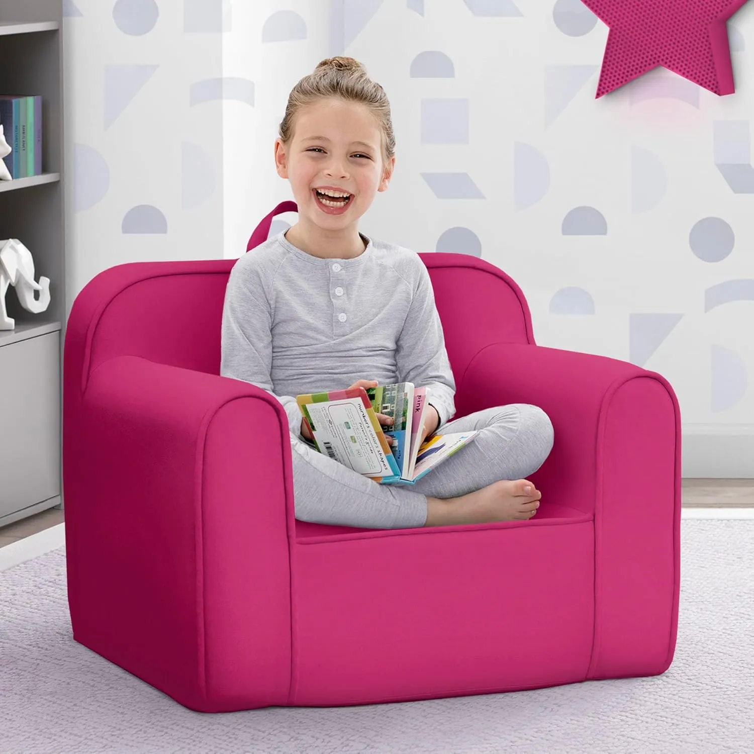 Delta Children Cozee Chair -Foam Kids Chair for Ages 18 Months and Up, Hot Pink