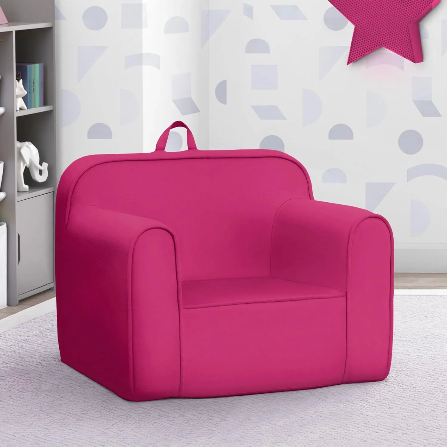 Delta Children Cozee Chair -Foam Kids Chair for Ages 18 Months and Up, Hot Pink