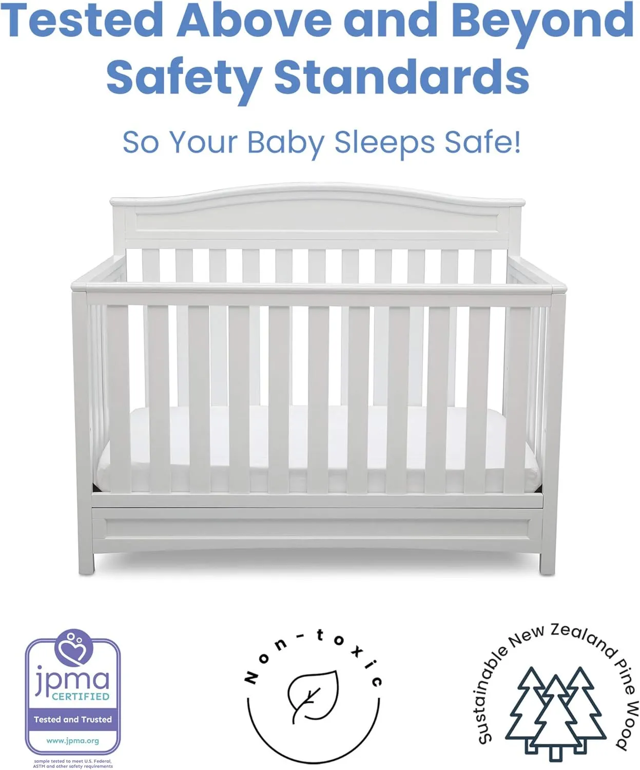 Delta Children Emery 4-in-1 Crib, White   Serta Perfect Slumber Dual Sided Recycled Fiber Core Crib and Toddler Mattress (Bundle)