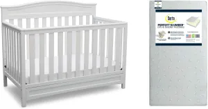 Delta Children Emery 4-in-1 Crib, White   Serta Perfect Slumber Dual Sided Recycled Fiber Core Crib and Toddler Mattress (Bundle)
