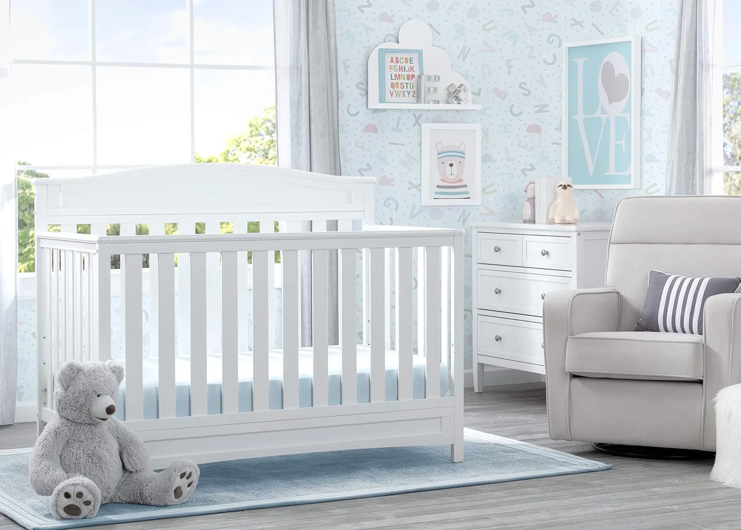 Delta Children Emery 4-in-1 Crib, White   Serta Perfect Slumber Dual Sided Recycled Fiber Core Crib and Toddler Mattress (Bundle)