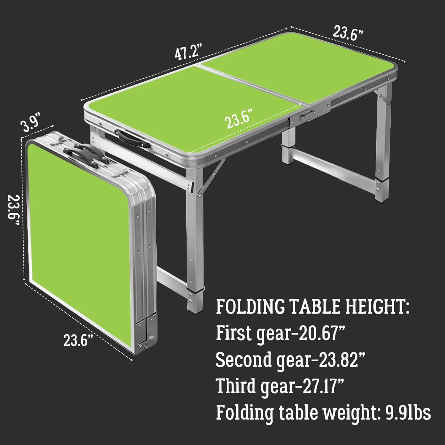 DEOMAi 4ft Folding Table without Installation, Indoor Outdoor Adjustable Height foldable Table with Carrying Handle, Suitable for Camping, Picnics, Parties,Banquets and Various other Occasions (Green)