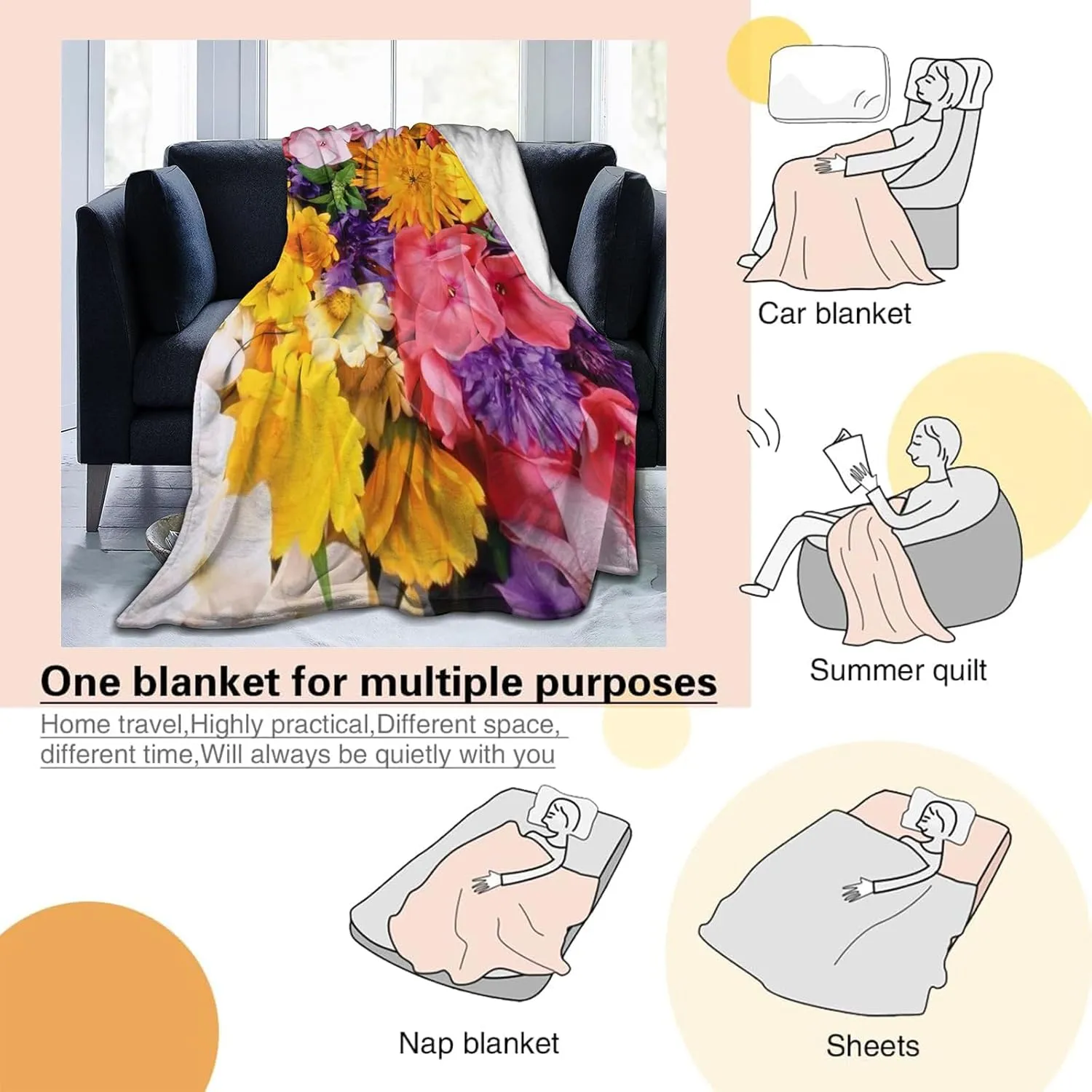 Desert Sunset Throw Blanket for Couch Picnic Camping Outdoor Decor, Wilderness Cactus Botanical Scene Design, Super Soft Cozy Plush Fluffy Fleece Blankets Gifts for Kids Adults, 60x50 Inch