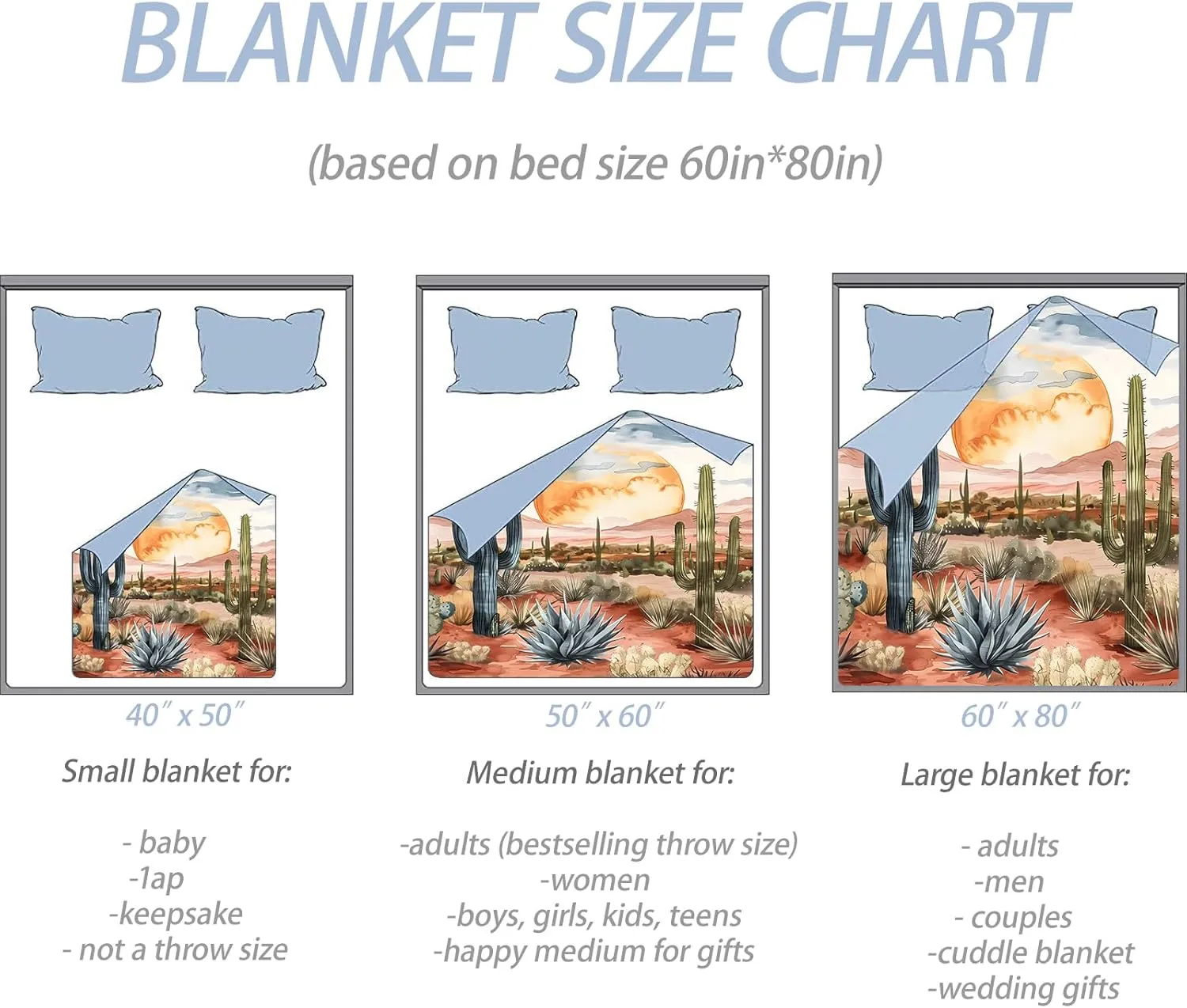 Desert Sunset Throw Blanket for Couch Picnic Camping Outdoor Decor, Wilderness Cactus Botanical Scene Design, Super Soft Cozy Plush Fluffy Fleece Blankets Gifts for Kids Adults, 60x50 Inch