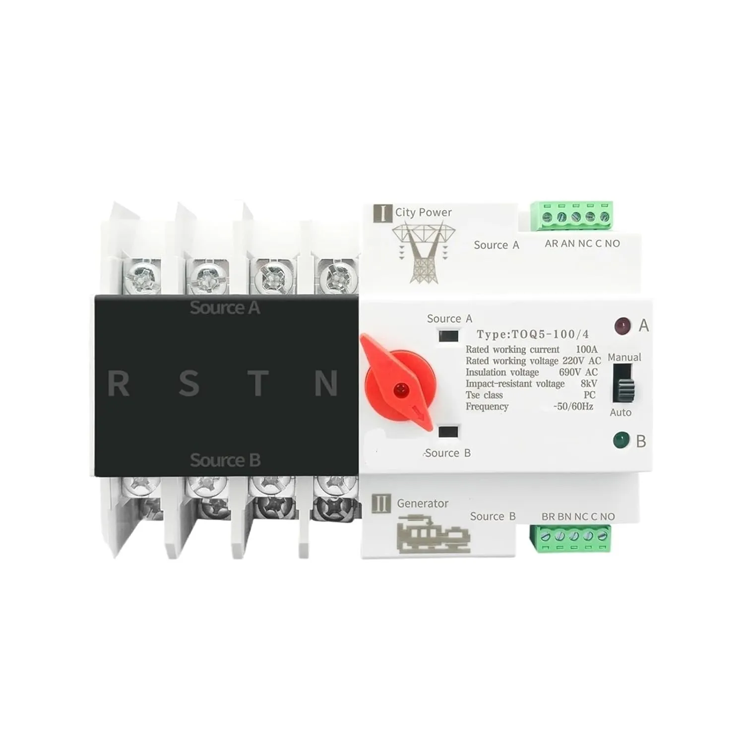 Din Rail 2P 3P 4P ATS Dual Power Automatic Transfer Switch Electrical Selector Switches Uninterrupted Power 63A 100A Mini(2P,230V 63A)