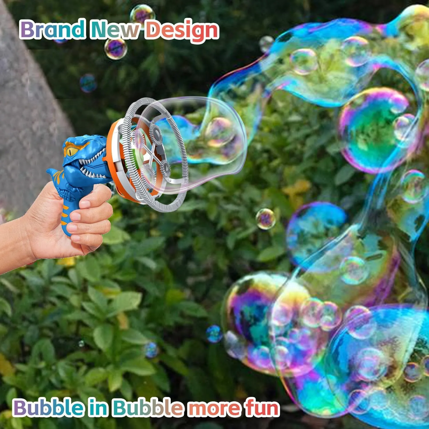 Dino Bubble Gun Bubble Machine for Dinosaur Bubble Blower Toy for Kids and Toddlers Bubble in Bubble Gun Party Favors Birthday for 3 4 5 6 7 8 9 10 Years Old Boys and Girls (Blue)