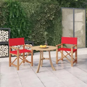 Director's Chairs 2 pcs Solid Teak Wood Red Foldable Outdoor Patio Chairs Lounge Chairs for Garden, Balcony, Beach and Camping