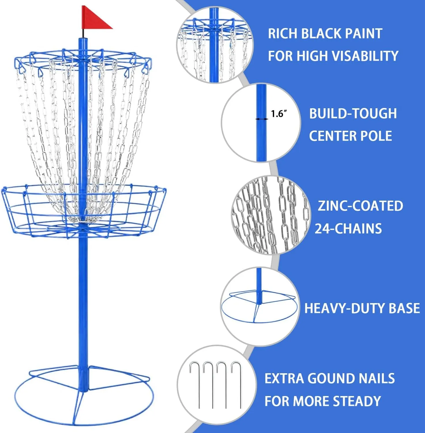 Disc Golf Basket - Portable Disc Golf Target with Heavy Duty 24-Chains Come with 3pcs Disc Golf Discs and Ground Stake -Suitable for Players of All Levels - Multi Color Available