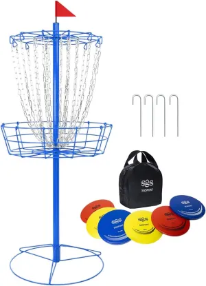 Disc Golf Basket - Portable Disc Golf Target with Heavy Duty 24-Chains Come with 3pcs Disc Golf Discs and Ground Stake -Suitable for Players of All Levels - Multi Color Available