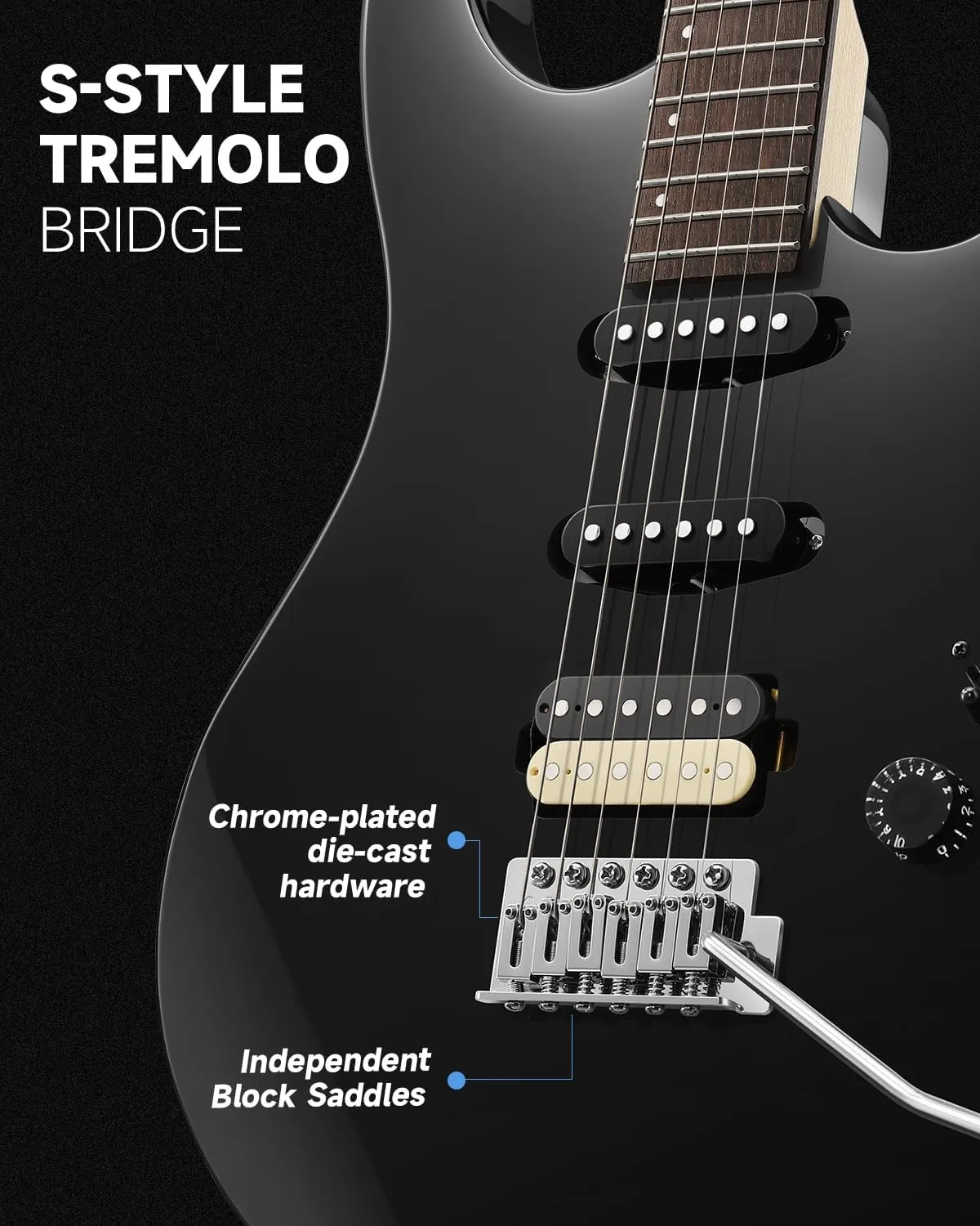 Donner DMT-66 39 Inch Full Size Electric Guitar for Beginner, Starter Electric Guitar Kit with Bag, Black