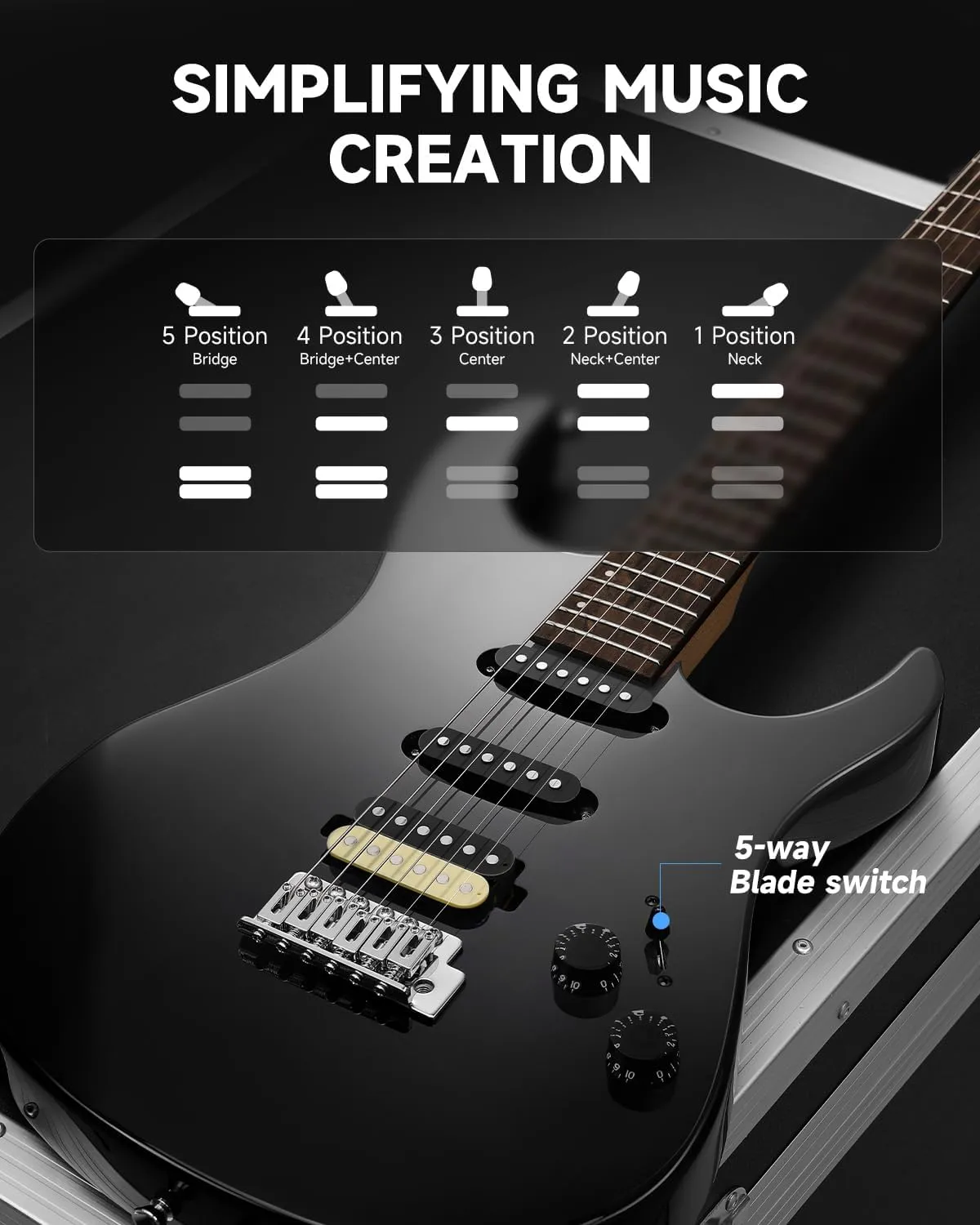 Donner DMT-66 39 Inch Full Size Electric Guitar for Beginner, Starter Electric Guitar Kit with Bag, Black