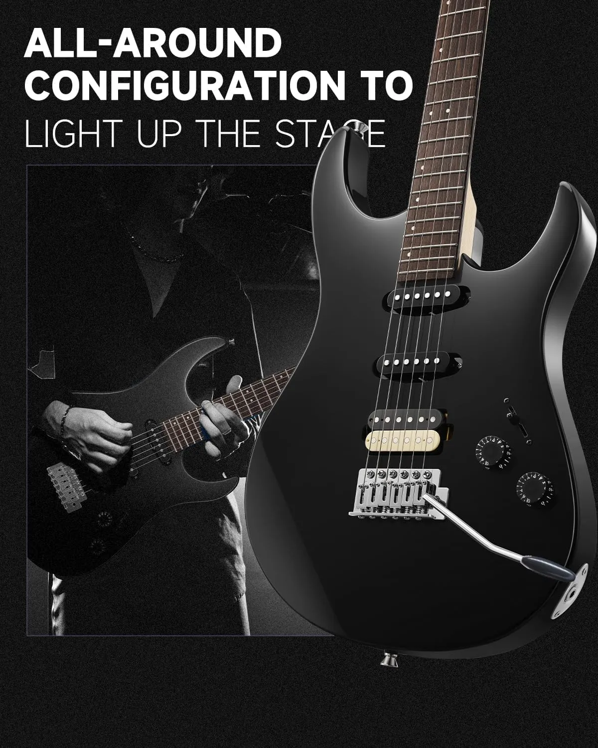 Donner DMT-66 39 Inch Full Size Electric Guitar for Beginner, Starter Electric Guitar Kit with Bag, Black