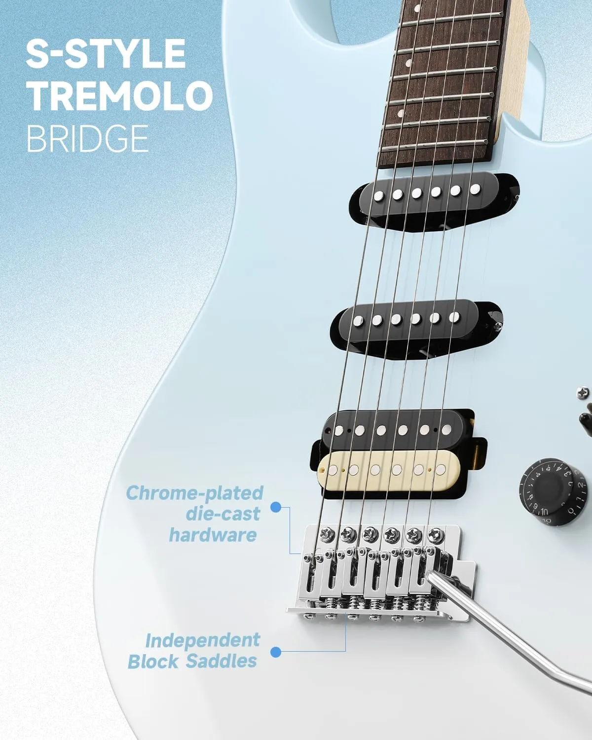 Donner DMT-66 39 Inch Full Size Electric Guitar for Beginner, Starter Electric Guitar Kit with Bag, Gradient Blue