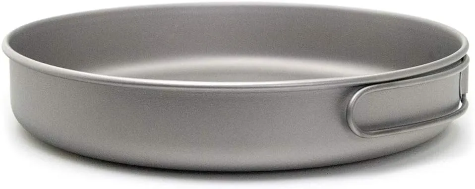 Doorslay Ultralight Titanium Frypan Titanium Pan with Folding Handle Outdoor Camping Hiking Picnic Cooking Frying Pan Skillet Griddle Tableware Cookware