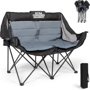 Double Camping Chair, Camping Loveseat, Camping Couch, Head and Neck Padded Camping Chair, Portable Couch with Carry Bag, Supports over 500lbs