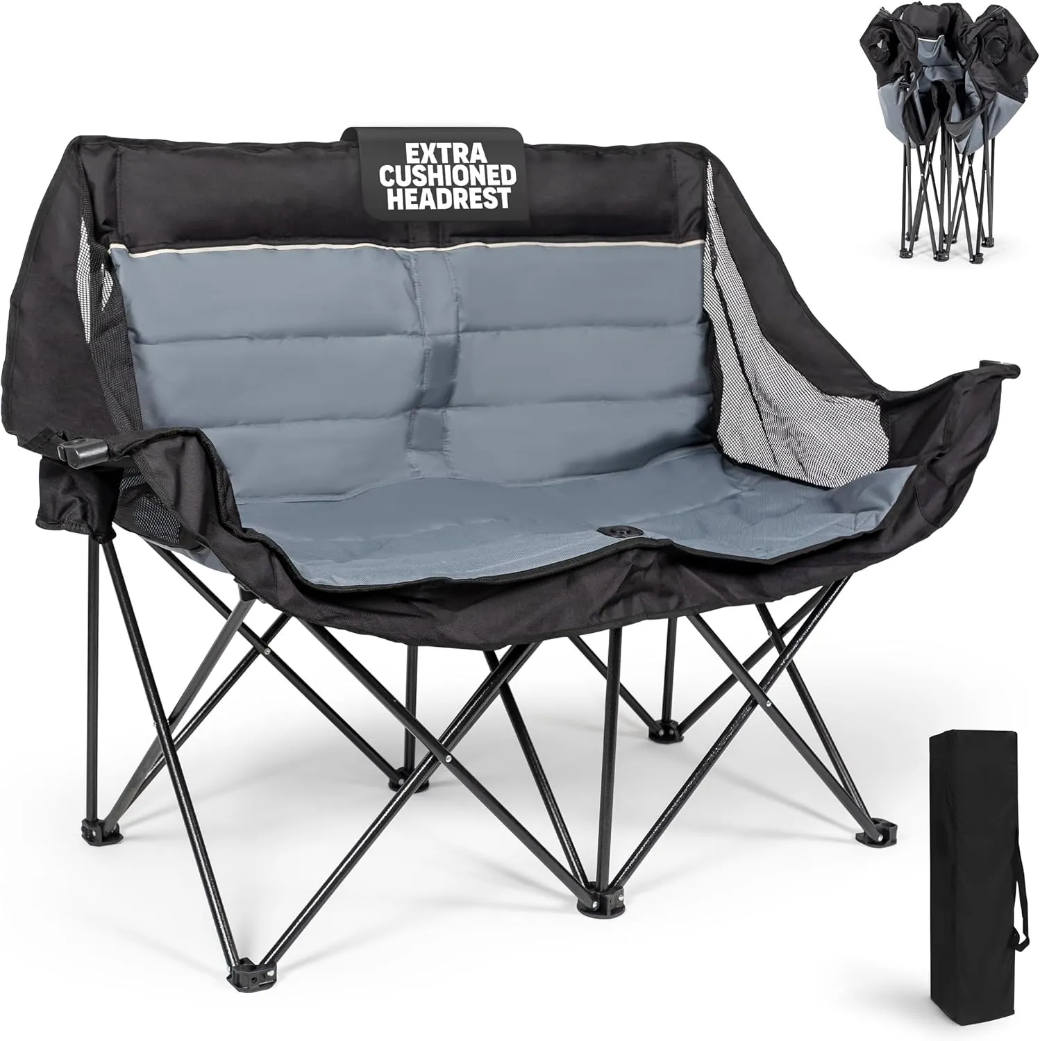 Double Camping Chair, Camping Loveseat, Camping Couch, Head and Neck Padded Camping Chair, Portable Couch with Carry Bag, Supports over 500lbs