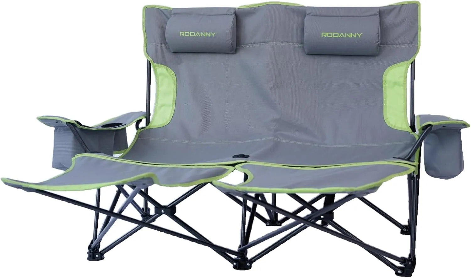 Double Camping Chair with Foot Rest,Adjustable Backrest Two Person 2-in-1 Lounge Recliner,Lightweight Folding Camping Loveseat with Removable Headrests,Cooler Bag & Cup Holder,Support 440lbs