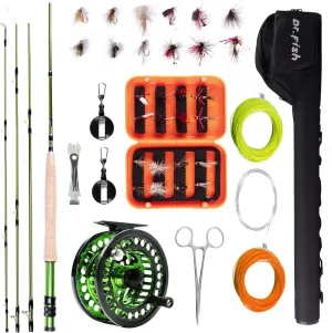 Dr.Fish Fly Fishing Rod and Reel Combo 4 Piece Lightweight Carbon Fiber Rod 5/6 CNC Machined Aluminum Alloy Reel Fly Fishing Starter Package with Carrier Bag