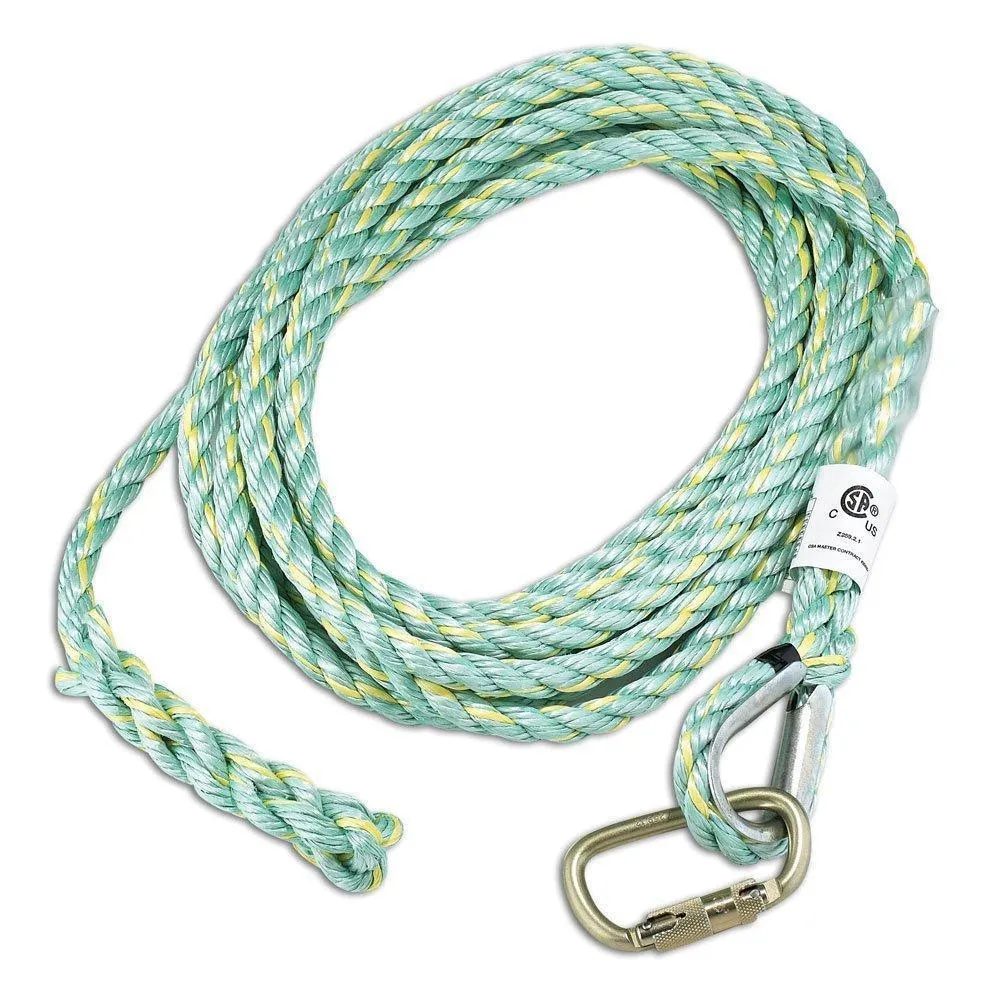 DSI/PIP Lifeline - Rope Lifeline 5/8" Co-Polymer Blend, 3-strand with Termination and Carabiner