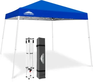 EAGLE PEAK 10x10 Slant Leg Pop-up Canopy Tent Easy One Person Setup Instant Outdoor Beach Canopy Folding Portable Sports Shelter 10x10 Base 8x8 Top (Blue)