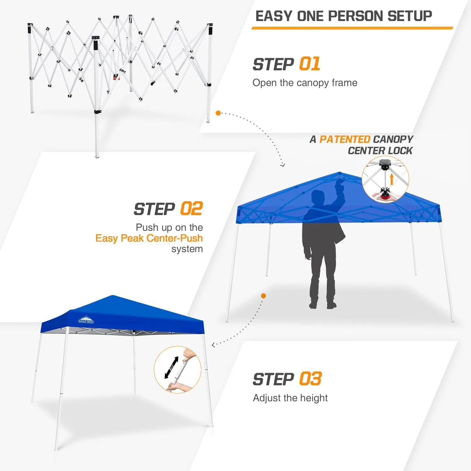 EAGLE PEAK 10x10 Slant Leg Pop-up Canopy Tent Easy One Person Setup Instant Outdoor Beach Canopy Folding Portable Sports Shelter 10x10 Base 8x8 Top (Blue)