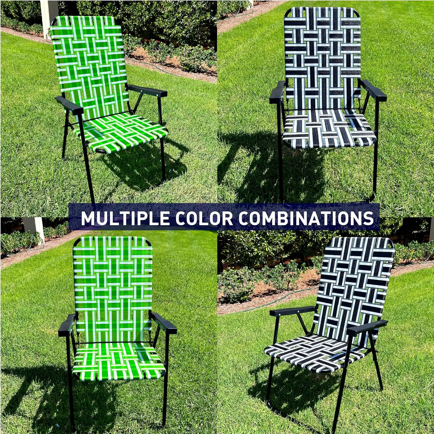 EasyGo Product Lawn Chair Folding Steel Webbing Chaise Patio Lounger Seat Wood Handles for Camping, Beach, Fishing, Backyard, Stadium, Pool, Boating, and Sports, 2 Pack, Dark/Light Green