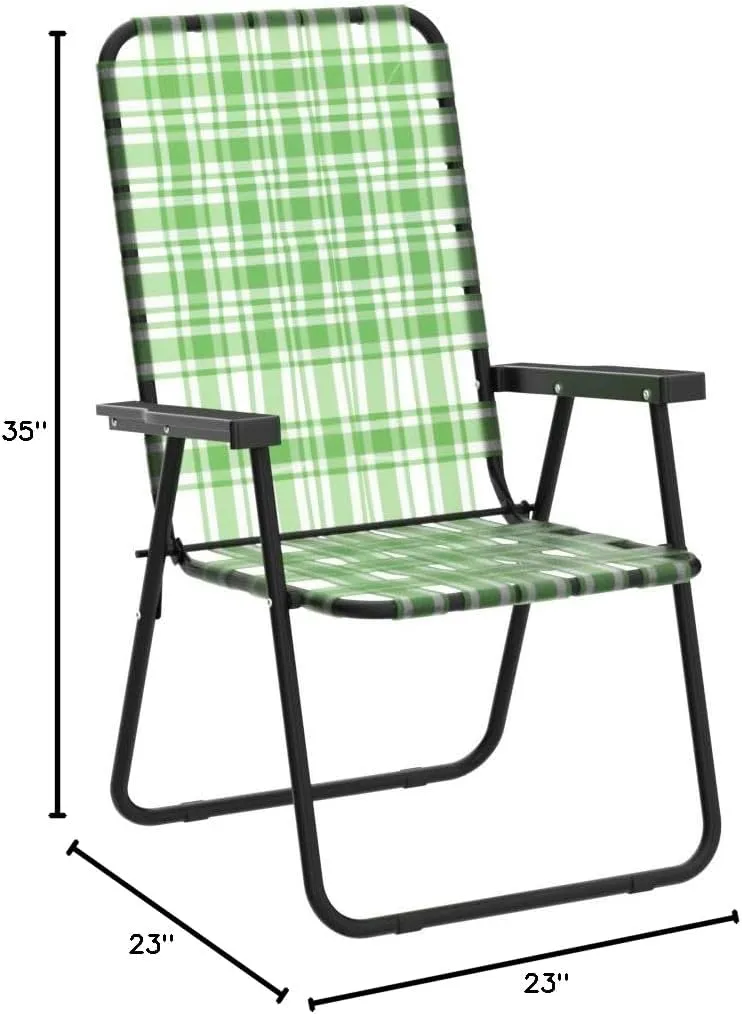 EasyGo Product Lawn Chair Folding Steel Webbing Chaise Patio Lounger Seat Wood Handles for Camping, Beach, Fishing, Backyard, Stadium, Pool, Boating, and Sports, 2 Pack, Dark/Light Green