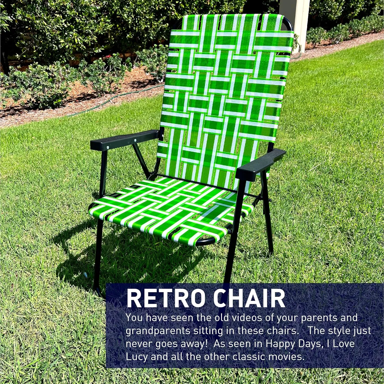 EasyGo Product Lawn Chair Folding Steel Webbing Chaise Patio Lounger Seat Wood Handles for Camping, Beach, Fishing, Backyard, Stadium, Pool, Boating, and Sports, 2 Pack, Dark/Light Green