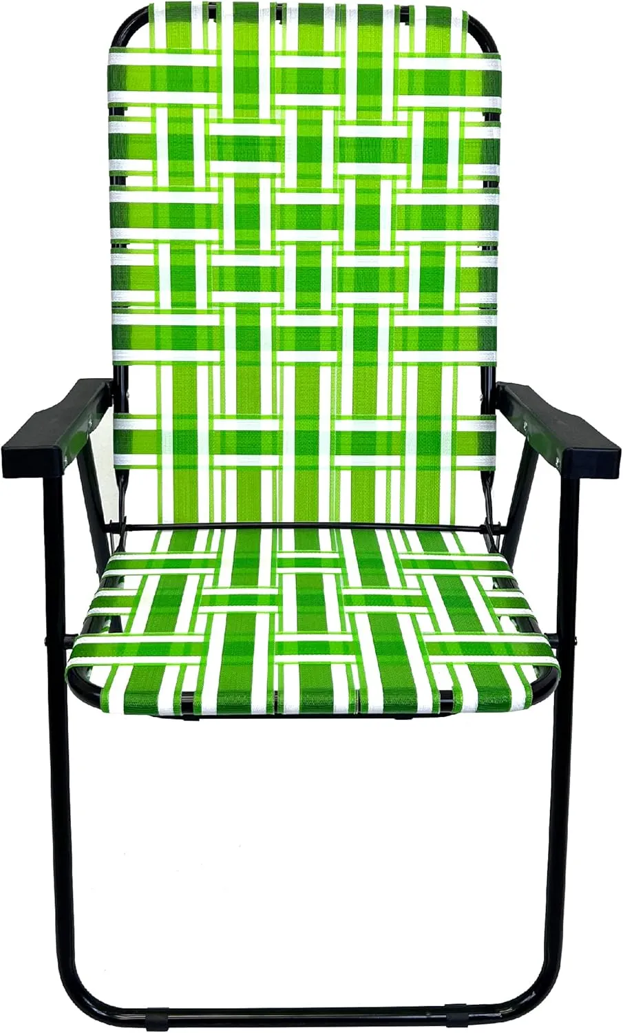 EasyGo Product Lawn Chair Folding Steel Webbing Chaise Patio Lounger Seat Wood Handles for Camping, Beach, Fishing, Backyard, Stadium, Pool, Boating, and Sports, 2 Pack, Dark/Light Green