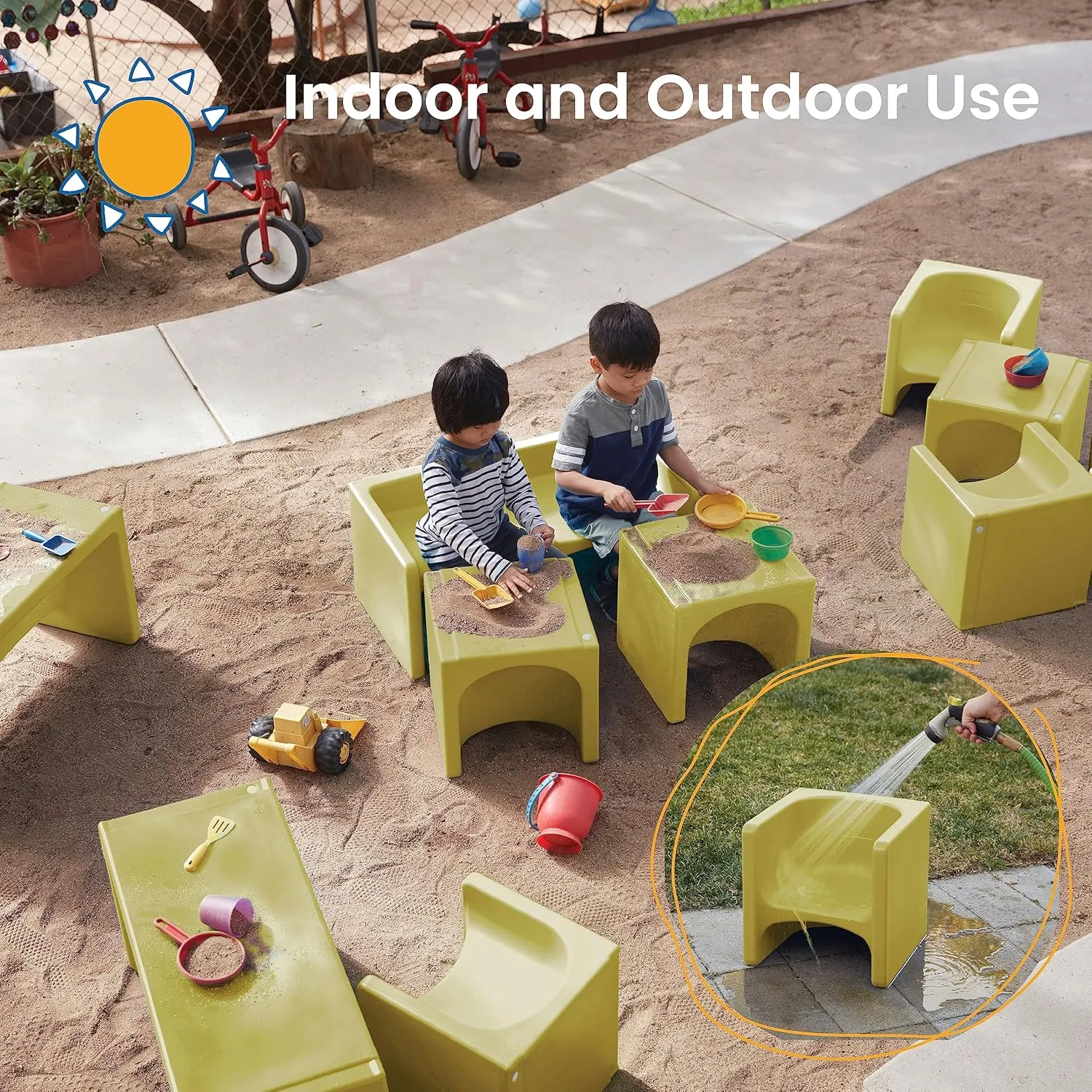 ECR4Kids Tri-Me 3-In-1 Cube Chair, Kids Furniture, Fern Green