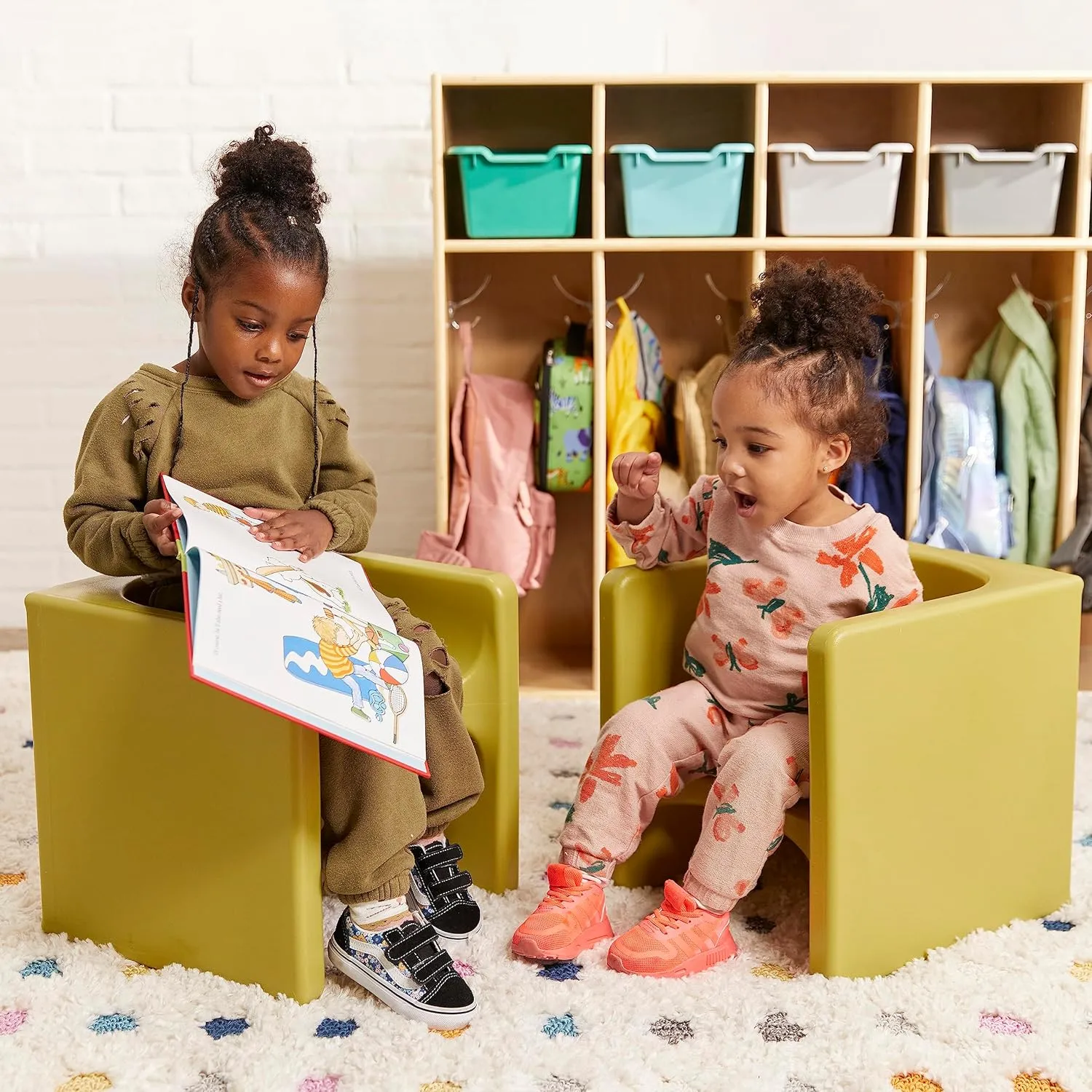 ECR4Kids Tri-Me 3-In-1 Cube Chair, Kids Furniture, Fern Green