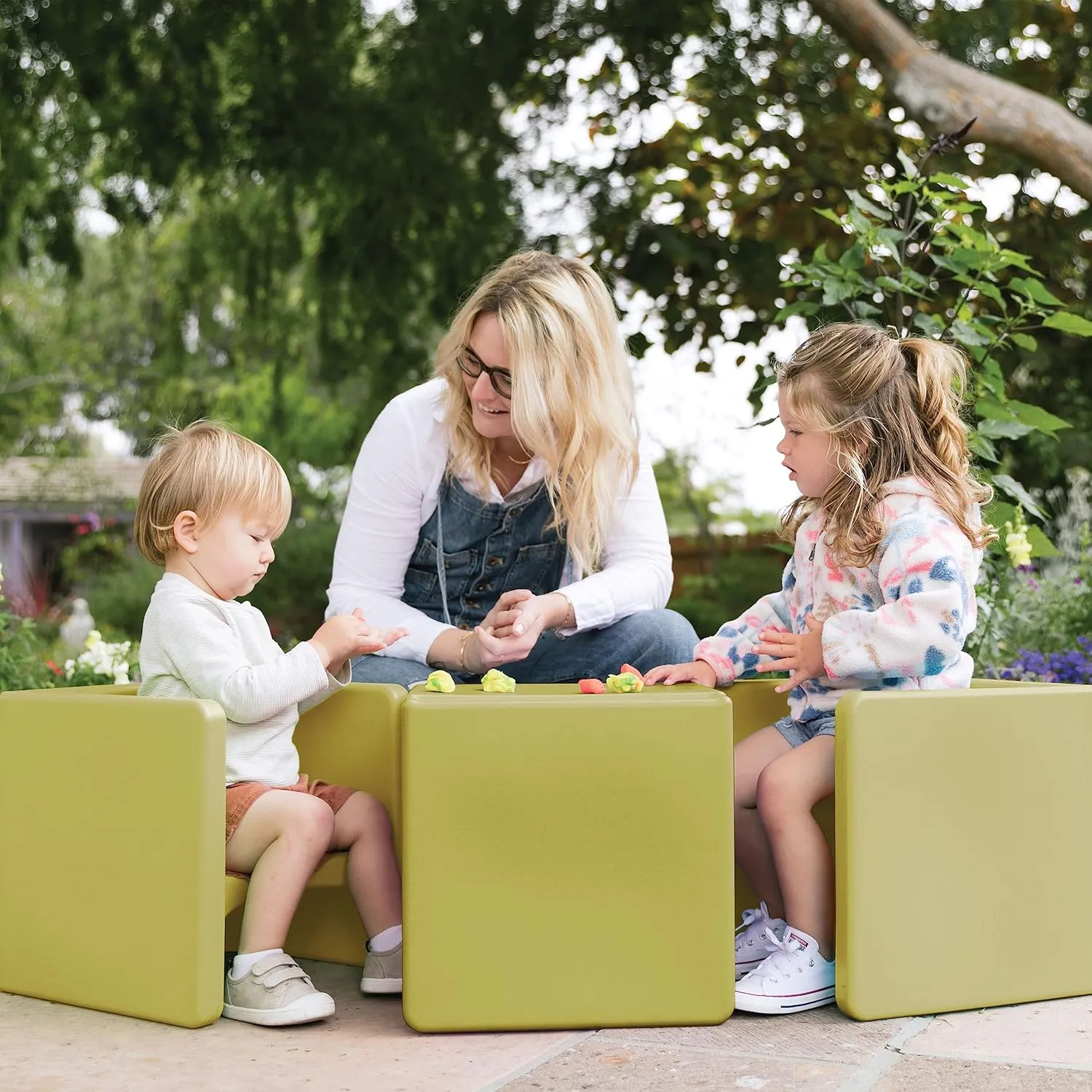 ECR4Kids Tri-Me 3-In-1 Cube Chair, Kids Furniture, Fern Green