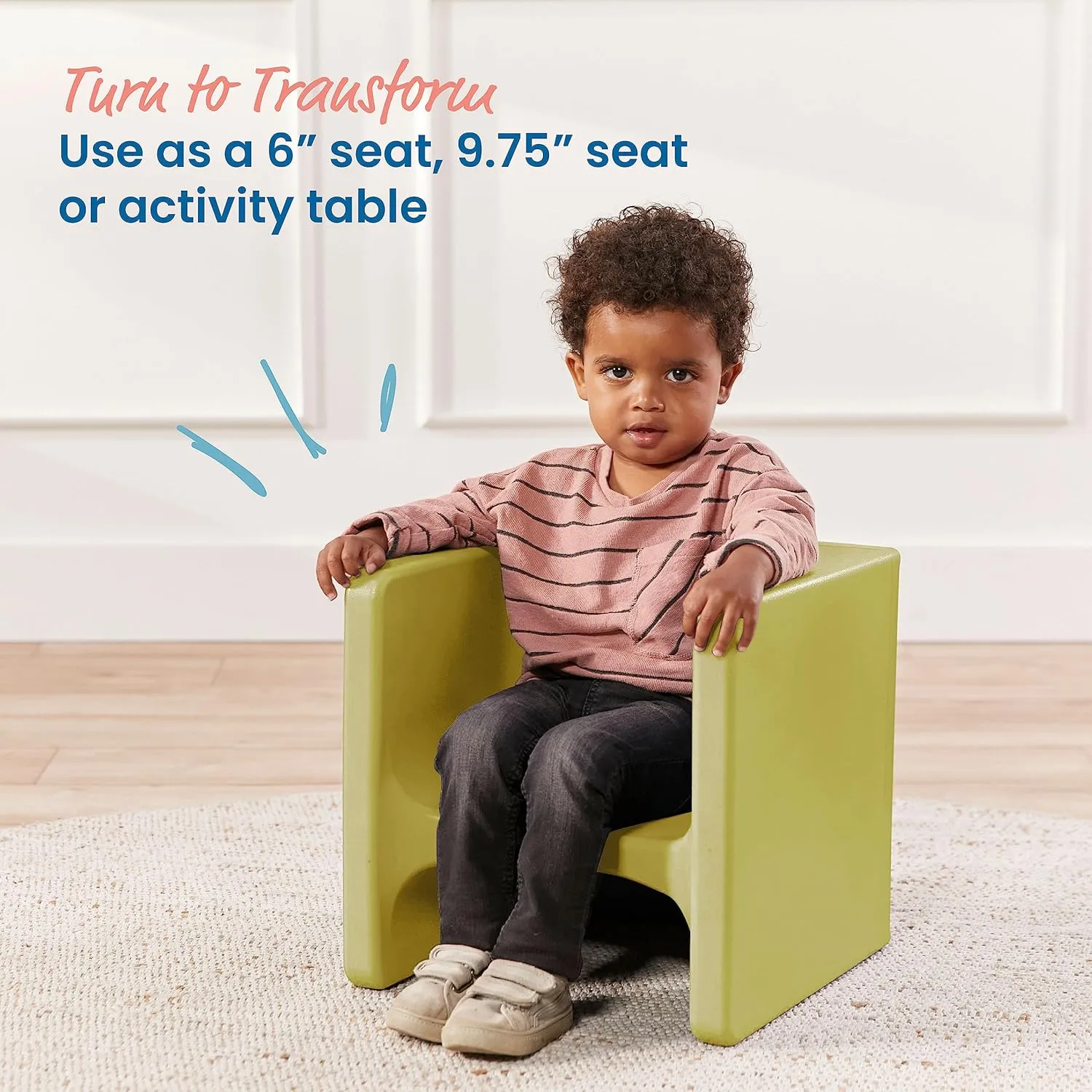 ECR4Kids Tri-Me 3-In-1 Cube Chair, Kids Furniture, Fern Green