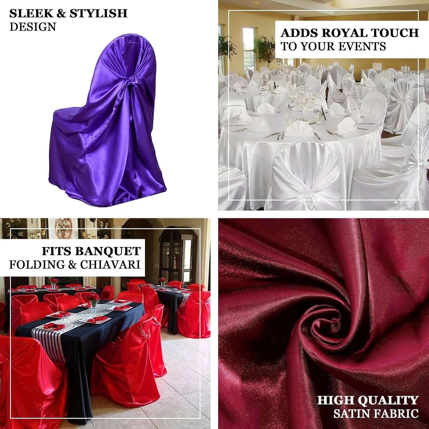 Efavormart White Chair Covers for Party 50 PCS Universal Satin Self Tie Banquet Folding Wedding Chair Cover - Fit on Most Chairs - Easy Use & Machine Wash Slipcovers for Outdoor Events