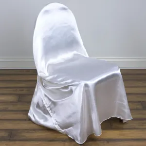 Efavormart White Chair Covers for Party 50 PCS Universal Satin Self Tie Banquet Folding Wedding Chair Cover - Fit on Most Chairs - Easy Use & Machine Wash Slipcovers for Outdoor Events