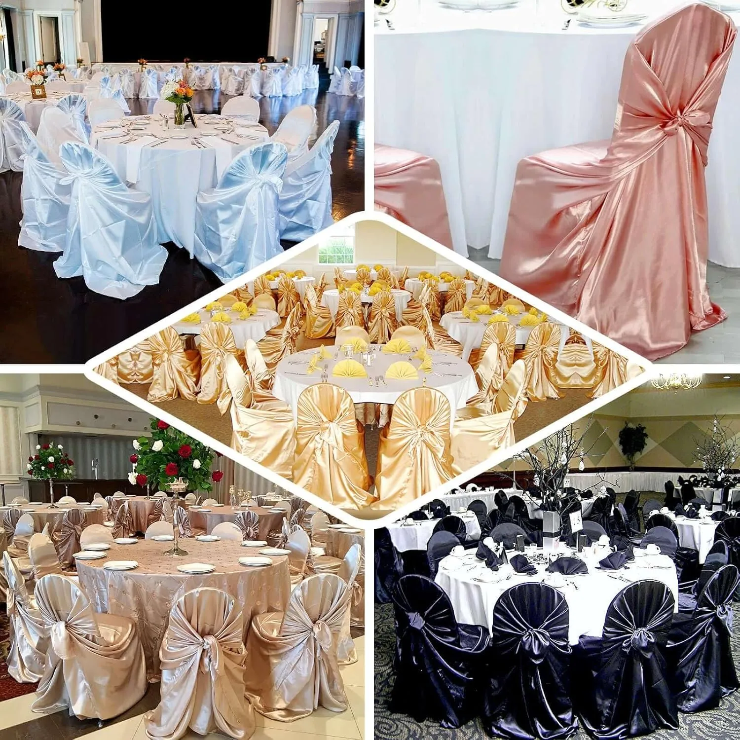 Efavormart White Chair Covers for Party 50 PCS Universal Satin Self Tie Banquet Folding Wedding Chair Cover - Fit on Most Chairs - Easy Use & Machine Wash Slipcovers for Outdoor Events