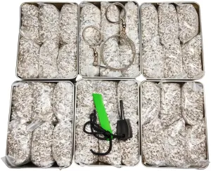 eGreen Emergency Fire Starter Magnesium 6 Bags Ferro Rod for Storm Hurricane Outages Camping Hiking Bushcraft Outdoor Survival   Free Tin Container (36 Bags   1 x Ferro Striker   Saw   6 Tin Boxes)