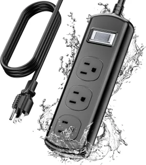 EIGSO Outdoor Power Strip Weatherproof, IPX6 Grade Waterproof Surge Protector with 3 Wide Outlets, Anti-Electric Shock, 10 FT Heavy Duty Extension Cord for Outdoor Patio Garden, Black