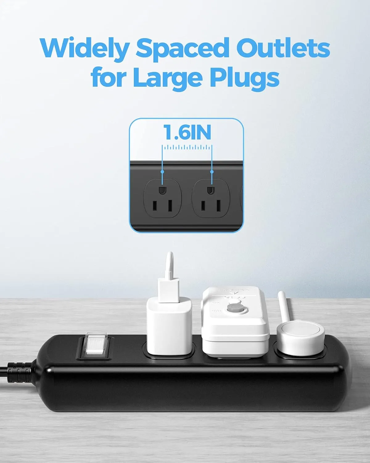 EIGSO Outdoor Power Strip Weatherproof, IPX6 Grade Waterproof Surge Protector with 3 Wide Outlets, Anti-Electric Shock, 6 FT Heavy Duty Extension Cord for Outdoor Patio Garden, Black