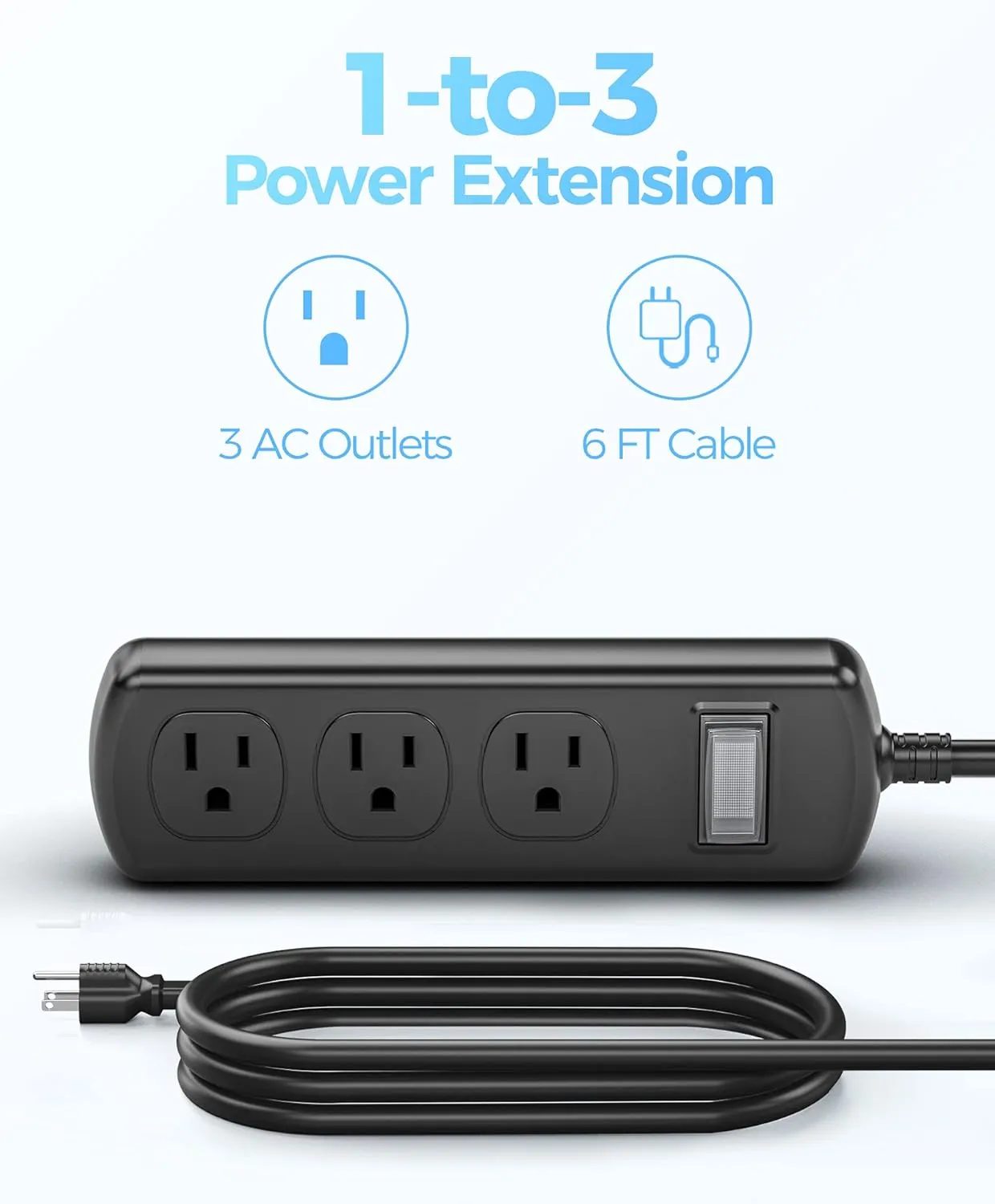 EIGSO Outdoor Power Strip Weatherproof, IPX6 Grade Waterproof Surge Protector with 3 Wide Outlets, Anti-Electric Shock, 6 FT Heavy Duty Extension Cord for Outdoor Patio Garden, Black