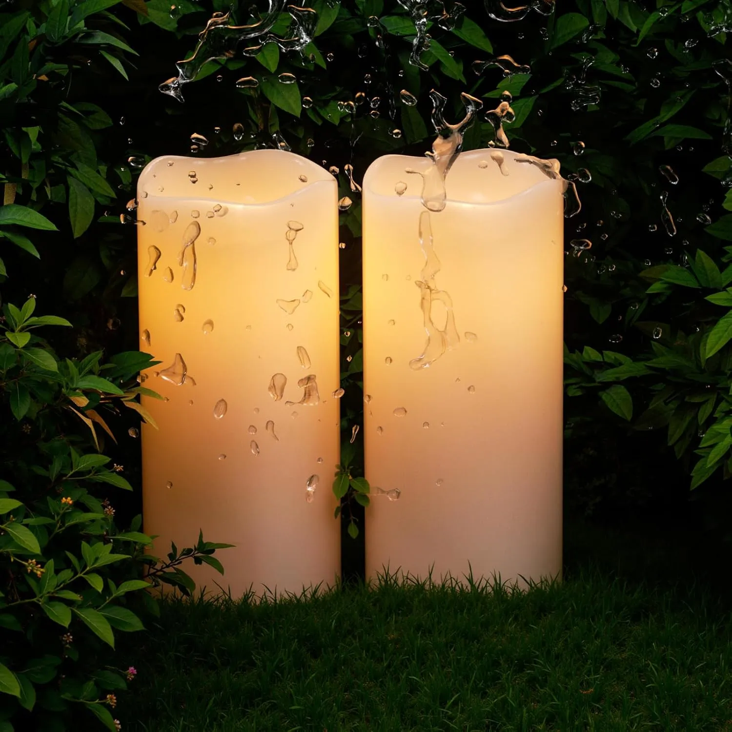 Eldnacele Waterproof Outdoor Flameless Candles with Remote and Timer, Battery Operated White Plastic LED Flickering Large Pillar Candles Dinner Wedding Porch Garden Lanterns Home Decor(2Pcs,4"D×8"H)