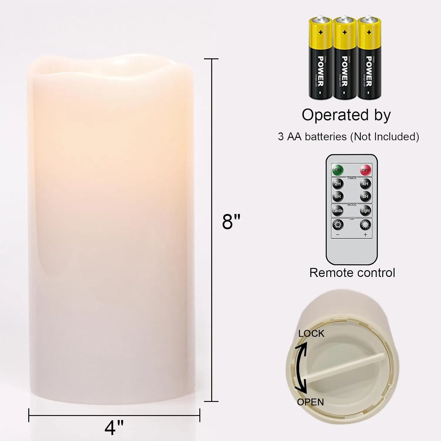 Eldnacele Waterproof Outdoor Flameless Candles with Remote and Timer, Battery Operated White Plastic LED Flickering Large Pillar Candles Dinner Wedding Porch Garden Lanterns Home Decor(2Pcs,4"D×8"H)