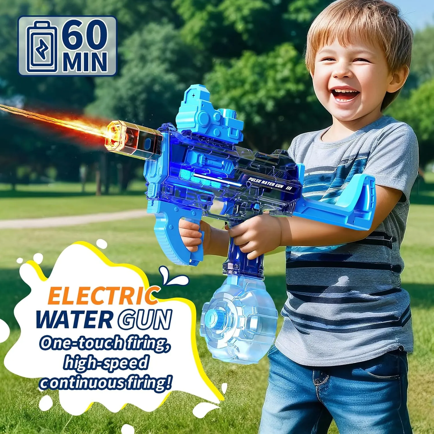 Electric Blaster Water Gun for Adults & Kids, Automatic Squirt Gun with 32-44 FT Long Range, Big Water Guns with LED Light, Summer Outdoor Beach Swimming Party Pool Toy (Blue)